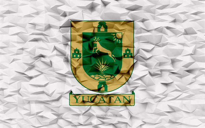 drapeau du yucatan, 4k, états du yucatan, fond de polygone 3d, texture de polygone 3d, jour du yucatan, drapeau du yucatan 3d, symboles nationaux mexicains, art 3d, yucatan, mexique