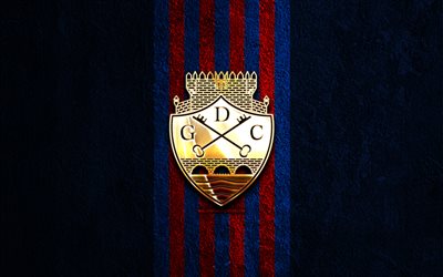 GD Chaves golden logo, 4k, blue stone background, Primeira Liga, Portugalese football club, GD Chaves logo, soccer, GD Chaves emblem, Liga Portugal, Chaves FC, football, GD Chaves
