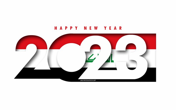 mutlu yıllar 2023 irak, beyaz arkaplan, irak, minimal sanat, 2023 irak kavramları, irak 2023, 2023 irak arka planı, 2023 yeni yılınız kutlu olsun irak