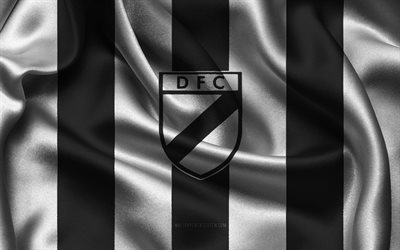 4k, logo danúbio fc, tecido de seda branco preto, time de futebol uruguaio, emblema danubio fc, primeira divisão do uruguai, danúbio fc, uruguai, futebol, danubio fc bandeira
