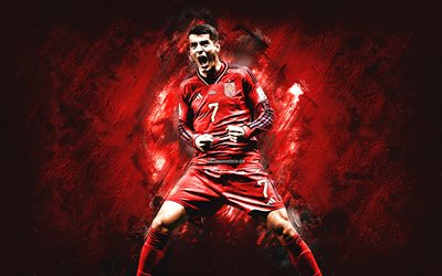 alvaro morata, ispanya milli futbol takımı, ispanyol futbolcu, forvet, katar 2022, kırmızı taş arka plan, ispanya, futbol