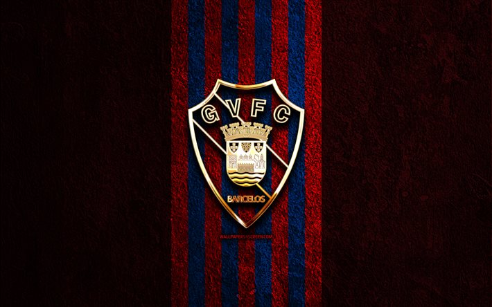gil vicente gyllene logotyp, 4k, röd sten bakgrund, primeira liga, portugals fotbollsklubb, gil vicentes logotyp, fotboll, gil vicente emblem, liga portugal, gil vicente fc, gil vicente