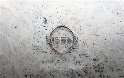 Nissan stone logo, 4K, stone background, Nissan 3D logo, cars brands, creative, Nissan logo, grunge art, Nissan