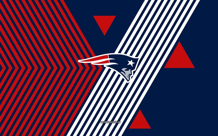 New England Patriots logo, 4k, American football team, blue red lines background, New England Patriots, NFL, USA, line art, New England Patriots emblem, American football