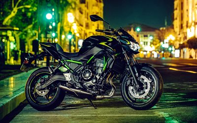 2022, Kawasaki Z650, 4k, side view, exterior, black green Kawasaki Z650, japanese sportbikes, Kawasaki