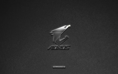 Aorus logo, brands, gray stone background, Aorus emblem, popular logos, Aorus, metal signs, Aorus metal logo, stone texture