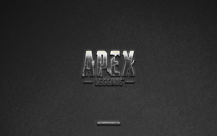 شعار apex legends, العلامات التجارية, الرمادي، حجر، الخلفية, الشعارات الشعبية, ابيكس ليجيندز, علامات معدنية, شعار apex legends المعدني, نسيج الحجر