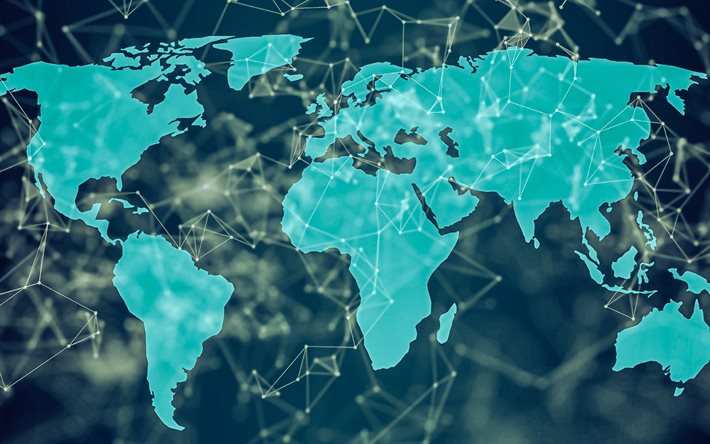 sininen maailmankartta, maailmanlaajuiset verkot, digitaalisia teknologioita, maailmankartan käsitteet, sosiaaliset verkostot, internet, viestintäkäsitteitä, maailmankartan verkot