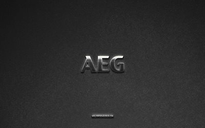 AEG logo, brands, gray stone background, AEG emblem, popular logos, AEG, metal signs, AEG metal logo, stone texture