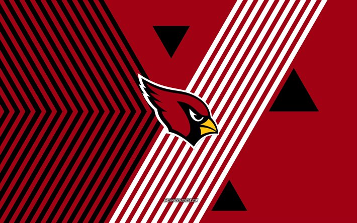 arizona cardinals logosu, 4k, amerikan futbol takımı, bordo siyah çizgiler arka plan, arizona kardinalleri, nfl, amerika birleşik devletleri, hat sanatı, arizona cardinal amblemi, amerikan futbolu