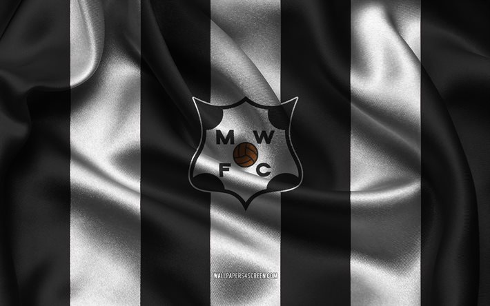 4k, logotipo de montevideo wanderers fc, tela de seda blanca negra, seleccion uruguaya de futbol, emblema del montevideo wanderers fc, primera división de uruguay, montevideo wanderers fc, uruguay, fútbol, bandera de montevideo wanderers fc