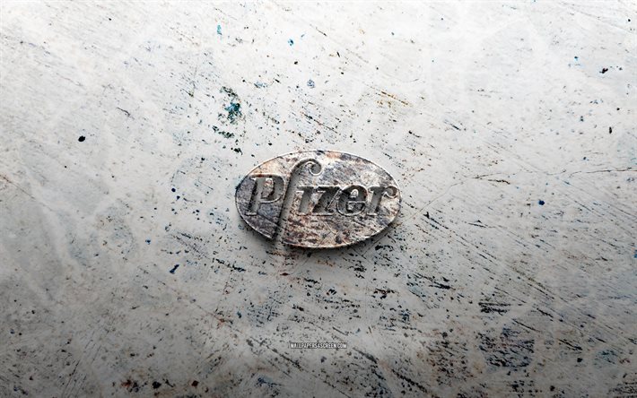 Pfizer stone logo, 4K, stone background, Pfizer 3D logo, brands, creative, Pfizer logo, grunge art, Pfizer