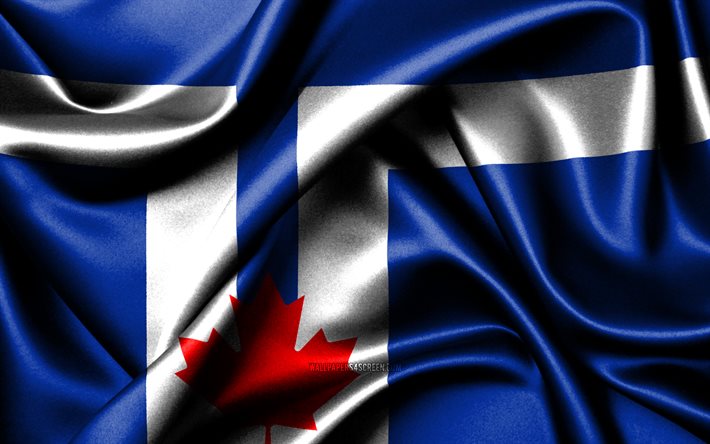 toronto flagga, 4k, kanadensiska städer, tygflaggor, torontos dag, torontos flagga, vågiga sidenflaggor, kanada, städer i kanada, toronto