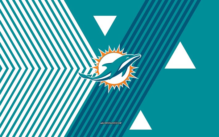 miami dolphins logo, 4k, american football team, türkisfarbener orangefarbener hintergrund, miami delfine, nfl, vereinigte staaten von amerika, strichzeichnungen, miami dolphins emblem, amerikanischer fußball