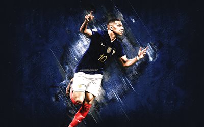 kylian mbappé, catar 2022, copa mundial de la fifa 2022, selección de fútbol de francia, futbolista francés, fondo de piedra azul, fútbol, francia