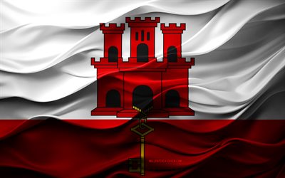 4k, bandeira de gibraltar, países europeus, bandeira 3d gibraltar, europa, textura 3d, dia de gibraltar, símbolos nacionais, 3d art, gibraltar
