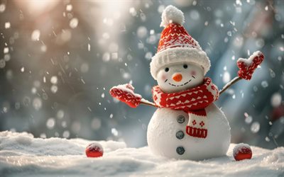 pupazzo di neve, inverno, nevicare, personaggi delle fiabe, buon natale, sfondo di neve, snowmen 3d