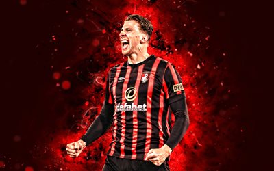 Ilya Zabarnyi, 4k, red neon lights, Bournemouth FC, Premier League, Ukrainian footballers, Ilya Zabarnyi 4K, football, soccer, Ilya Zabarnyi Bournemouth, AFC Bournemouth