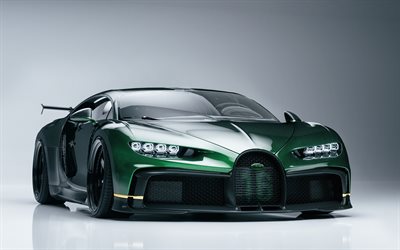 bugatti chiron, 4k, hypercars, voitures 2016, voitures sportives, green bugatti chiron, voitures françaises, bugatti