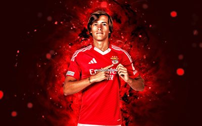 Alvaro Carreras, 4k, red neon lights, Benfica FC, Primeira Liga, Spanish footballers, Alvaro Carreras 4k, football, soccer, Liga Portugal, SL Benfica, Alvaro Carreras Benfica