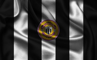 4k, cd nacional logo, schwarzer weißer seidenstoff, portugiesisches fußballmannschaft, cd nacional emblem, primeeira liga, cd nacional, portugal, fußball, cd nacional flag