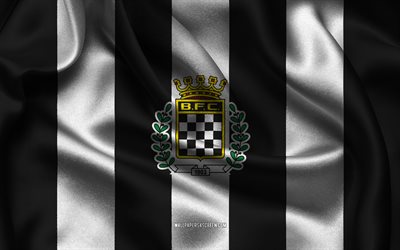 4k, boavista fc logo, schwarzer weißer seidenstoff, portugiesisches fußballmannschaft, boavista fc emblem, primeeira liga, boavista fc, portugal, fußball, boavista fc flag
