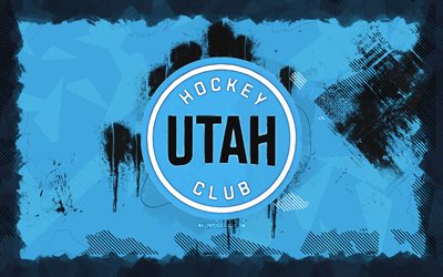 Utah Hockey Club grunge logo, 4k, NHL, blue grunge background, hockey, Utah Hockey Club emblem, Utah Hockey Club logo, american hockey club, Utah Hockey Club