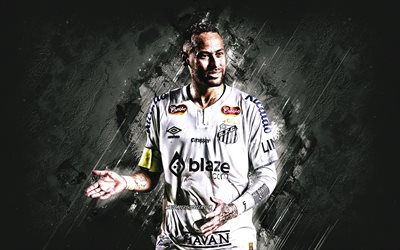 neymar jr, santos fc, grunge art, calciatore brasiliano, attaccante, sfondo di pietra bianca, serie a, brasile, calcio, neymar da silva santos junior, neymar santos