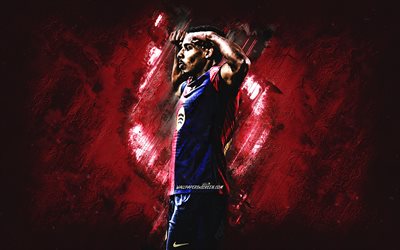 Jules Kounde, FC Barcelona, burgundy stone background, grunge art, French football player, La Liga, Spain, football, Kounde Barcelona