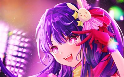 4k, Ai Hoshino, portrait, concert, Oshi no Ko, manga, purple eyes, Oshi no Ko manga series, artwork, Hoshino Ai, protagonist, microphone, Ai Hoshino Oshi no Ko