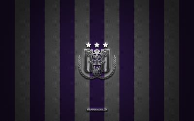 RSC Anderlecht logo, Belgian football team, Belgian Pro League, purple white carbon background, RSC Anderlecht emblem, football, RSC Anderlecht Gent, Belgium, FC Anderlecht