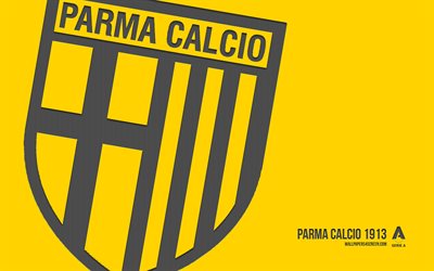 logotipo de parma calcio 1913, 4k, fondo amarillo, arte de carbono, emblema de parma calcio 1913, club de fútbol italiano, serie a, italia, parma calcio 1913, fútbol americano, parma fc