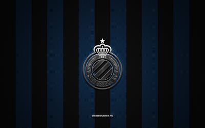 Club Brugge KV logo, Belgian football team, Belgian Pro League, blue black carbon background, Club Brugge KV emblem, football, Club Brugge KV, Club Brugge, Belgium, FC Brugge