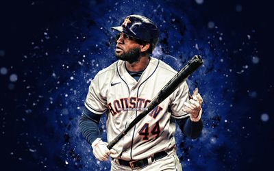 yordan alvarez, 4k, mavi neon işıklar, houston astros, mlb, küba beyzbol oyuncuları, yordan alvarez 4k, beyzbol, major league beyzbol, yordan, yordan alvarez houston astros