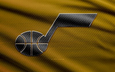 utah jazz kumaş logosu, 4k, sarı kumaş arka plan, nba, bokh, basketbol, utah jazz logosu, utah caz amblemi, amerikan basketbol takımı, utah jazz