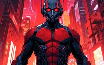 앤트맨, 4k, 슈퍼 히어로, 벡터 아트, 앤트맨 캐릭터, 도시 풍경, 앤트맨 슈퍼히어로, 놀라운 일, 앤트맨 아트