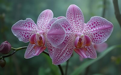 pembe orkide, tropikal orman, orkide çiçeği yakın çekim, tropik çiçekler, orkideler, mor noktalı pembe orkideler, orkidegiller, iki orkide çiçeği