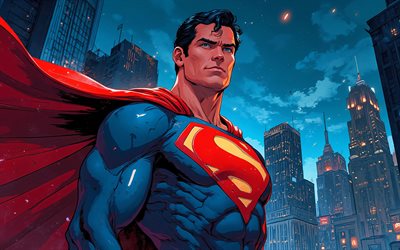 superhombre, 4k, cielo nocturno, superhéroes, cómics marvel, arte vectorial, arte de superman, fan art, superhombre 4k
