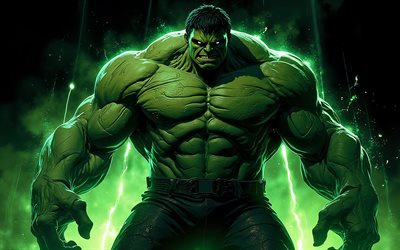 Angry Hulk, 4k, green smoke, superheroes, Marvel Comics, darkenss, Hulk, green glare, Incredible Hulk, artwork, Hulk art, fan art, Hulk 4K