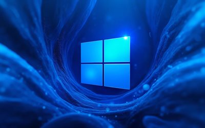 4k, blaues windows 10 logo, kreativ, bokeh, blaue 3d wellen, os marken, abstraktes windows 10 logo, blauer abstrakter hintergrund, windows 10 logo, marken, kunstwerk, windows 10