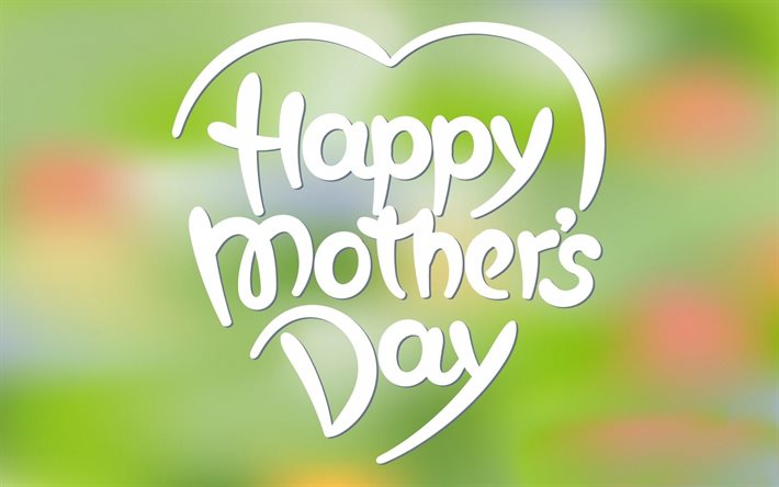 glad mors dag, hjärta, minimal, grön bakgrund, mors dag