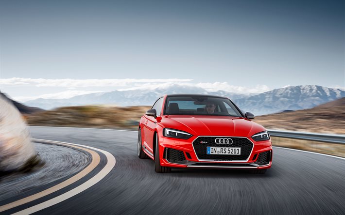 Audi RS5, yol, 2018 araba, hareket, kırmızı rs5, Audi