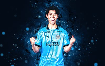 kota takai, 4k, 青いネオンライト, 川崎正面, j1リーグ, 日本のサッカー選手, kota takai 4k, フットボール, サッカー, 川崎正面fc, kota takai kawasaki frontale