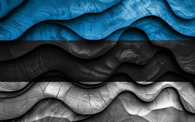 4k, estniska flagga, europeiska länder, trä 3d  vågor flaggor, estlands dag, estlands flagg, estland träflagga, europa, estniska nationella symboler, estlandsflagga, estland