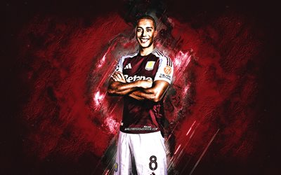 Youri Tielemans, Aston Villa FC, Belgian footballer, burgundy stone background, grunge art, Premier League, Aston Villa, England, football, Youri Tielemans Aston Villa