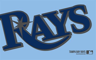 logotipo dos raios de tampa bay, 4k, fundo azul, arte de carbono, emblema dos raios de tampa bay, american baseball club, mlb, eua, tampa bay rays, beisebol, major league baseball