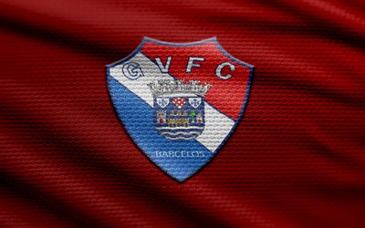 gil vicente fc fabric logo, 4k, hintergrund roter stoff, primeeira liga, bokeh, fußball, gil vicente fc logo, liga portugal, gil vicente fc emblem, gil vicente fc, portugiesischer fußballverein, gil vicente