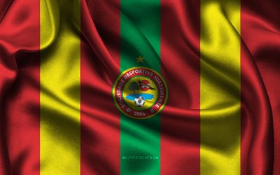 4k, logo sd juazeirense, tessuto di seta giallo rosso, team di calcio brasiliana, emblema sd juazeirense, serie brasiliana d, sd juazeirense, brasile, calcio, bandiera sd juazeirense, juazeirense fc