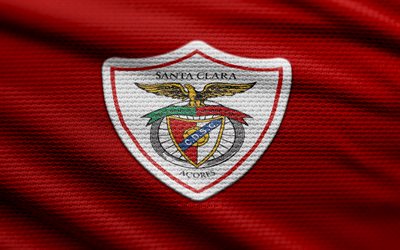 cd santa clara fabric logo, 4k, hintergrund roter stoff, primeeira liga, bokeh, fußball, cd santa clara logo, liga portugal, cd santa clara emblem, cd santa clara, portugiesischer fußballverein, santa clara fc