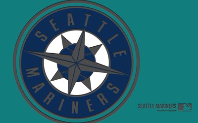 logotipo de seattle mariners, 4k, fondo turquesa, arte de carbono, emblema de marineros de seattle, club de béisbol americano, mlb, eeuu, marineros de seattle, béisbol, béisbol de las grandes ligas